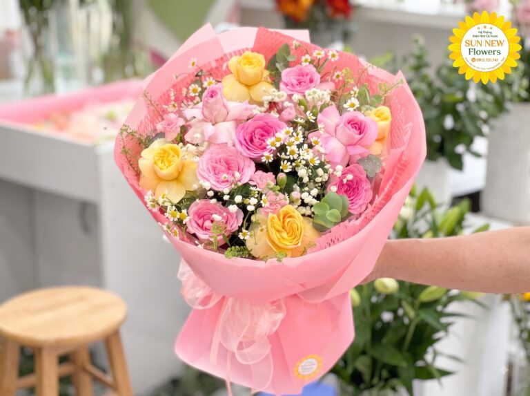 Bó hoa hồng tone vàng hồng ngọt ngào