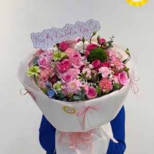 Bó hoa hồng kết hợp cẩm chướng hồng kỷ niệm ngày cưới
