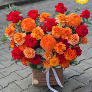 Giỏ Hoa Hồng Đỏ Cam Cúc Mẫu Đơn Sang Trọng