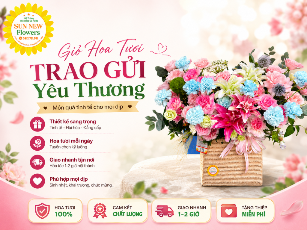 Giỏ hoa tươi đẹp sang trọng, giao nhanh tận nơi giá từ 300k
