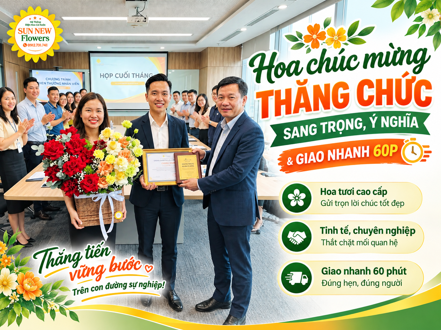 Hoa chúc mừng thăng chức sang trọng, ý nghĩa & giao nhanh 60p