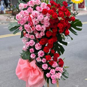 Kệ hoa khai trương Đại Cát Đại Lợi phối đỏ hồng