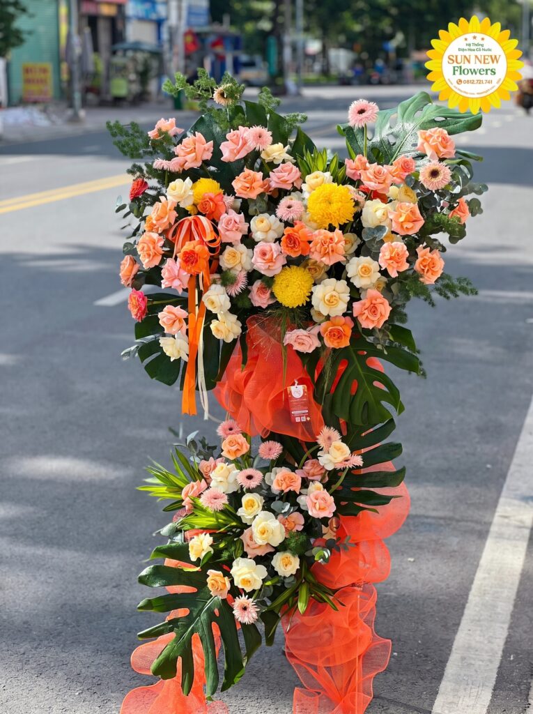 Kệ hoa khai trương cam pastel thanh lịch