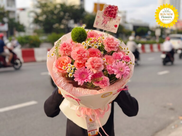 Bó hoa cẩm chướng kết hợp đồng tiền ngọt ngào