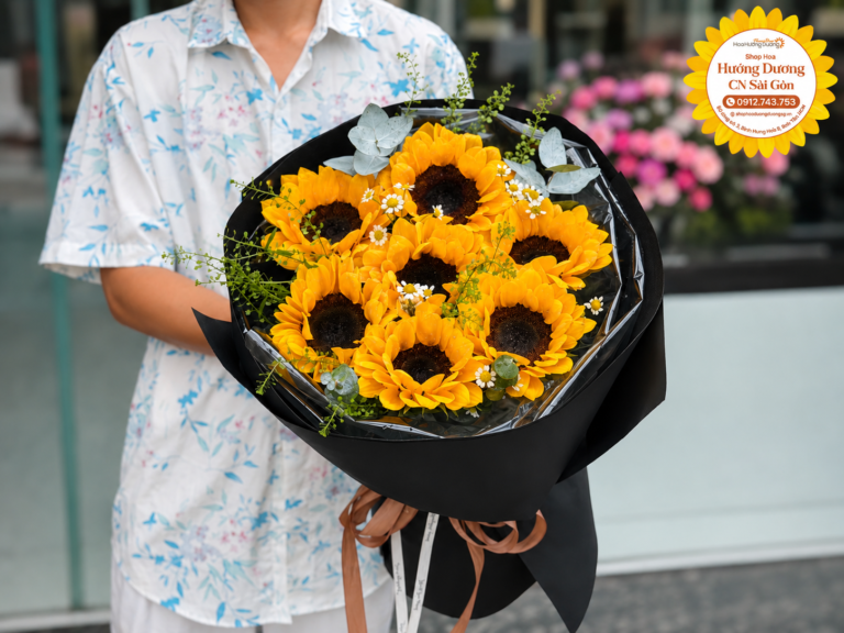 Bó hoa hướng dương giấy gói đen sang trọng