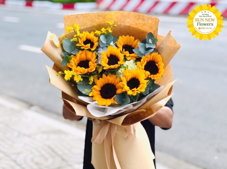 Bó hoa hướng dương giấy kraft phong cách mộc mạc
