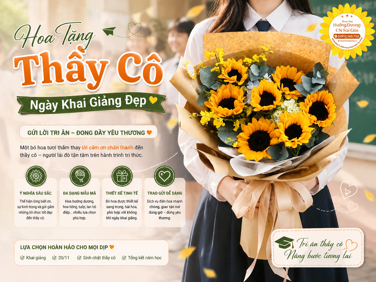 Hoa Tặng Thầy Cô Ngày Khai Giảng Đẹp, Ý Nghĩa Tại TPHCM