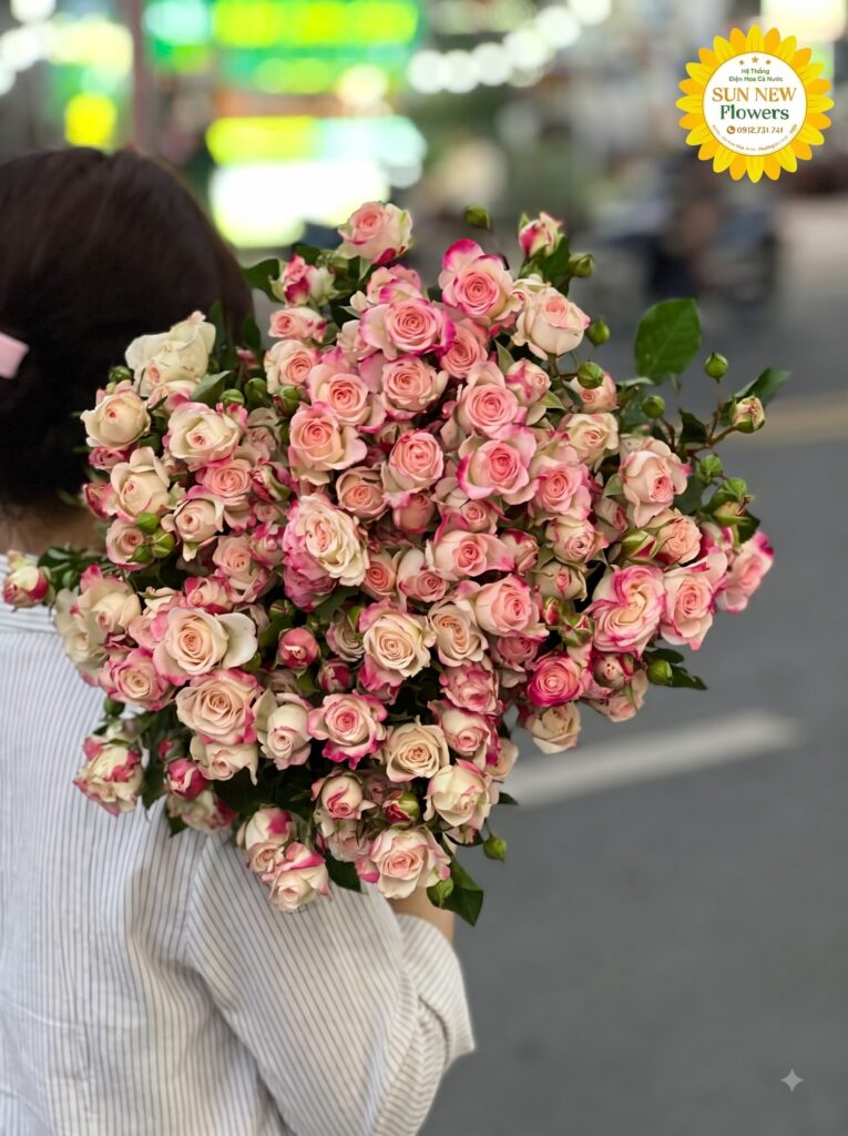 Hoa hồng tiểu muội hồng viền trang trí sự kiện cao cấp
