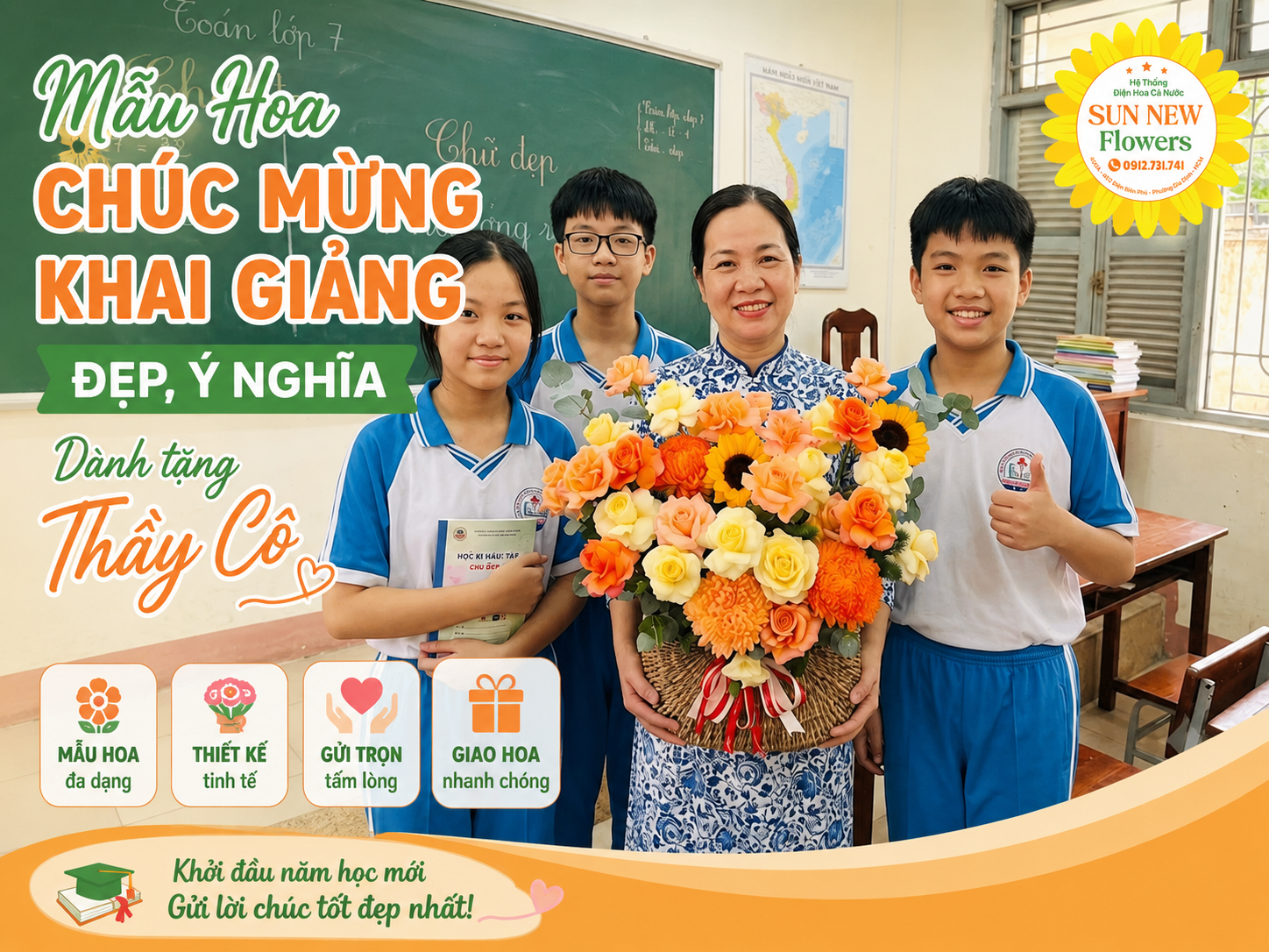 Mẫu Hoa Chúc Mừng Khai Giảng Đẹp, Ý Nghĩa Dành Tặng Thầy Cô