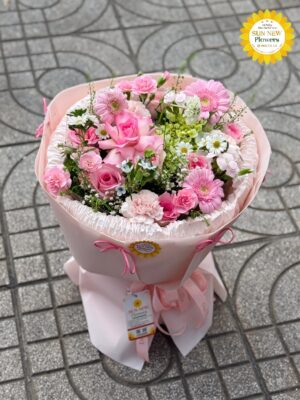 Bó hoa hồng mix cúc đồng tiền hồng ngọt ngào – BH092