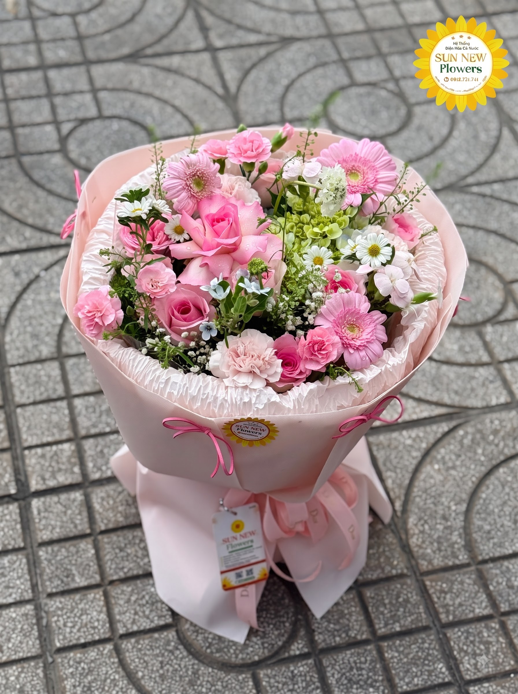 Bó hoa hồng mix cúc đồng tiền hồng ngọt ngào – BH092