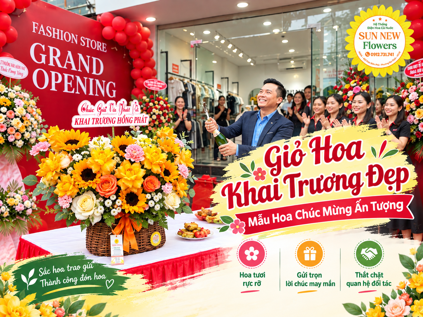 Giỏ Hoa Khai Trương Đẹp – Mẫu Hoa Chúc Mừng Ấn Tượng