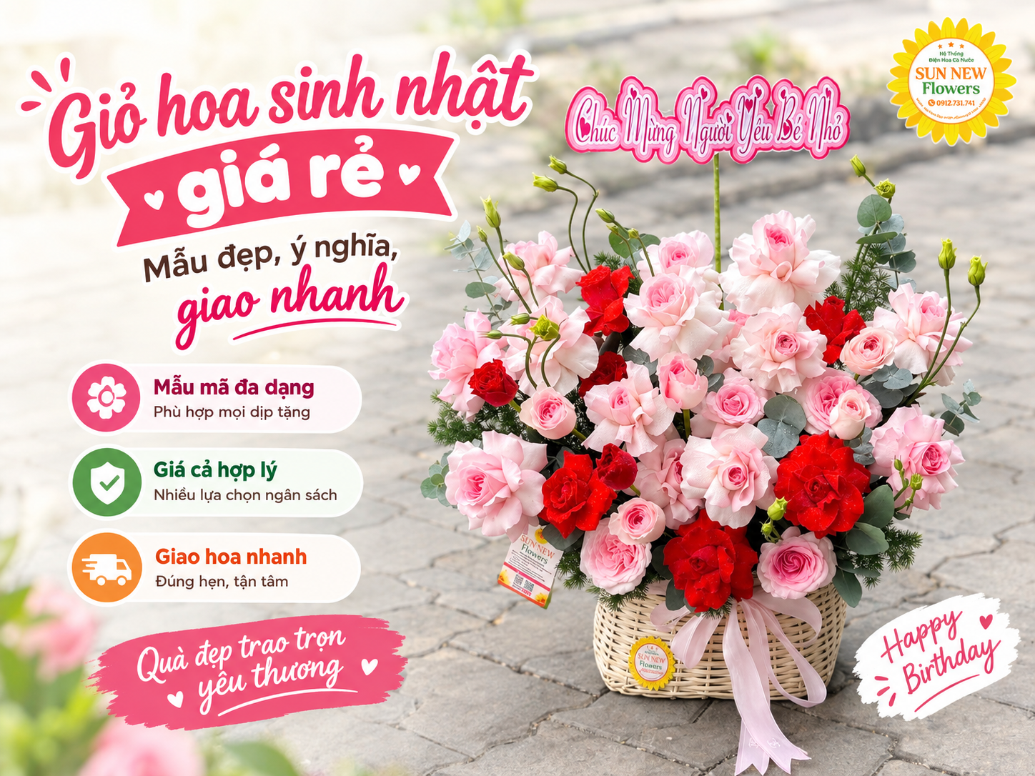Giỏ hoa sinh nhật giá rẻ – Mẫu đẹp, ý nghĩa, giao nhanh