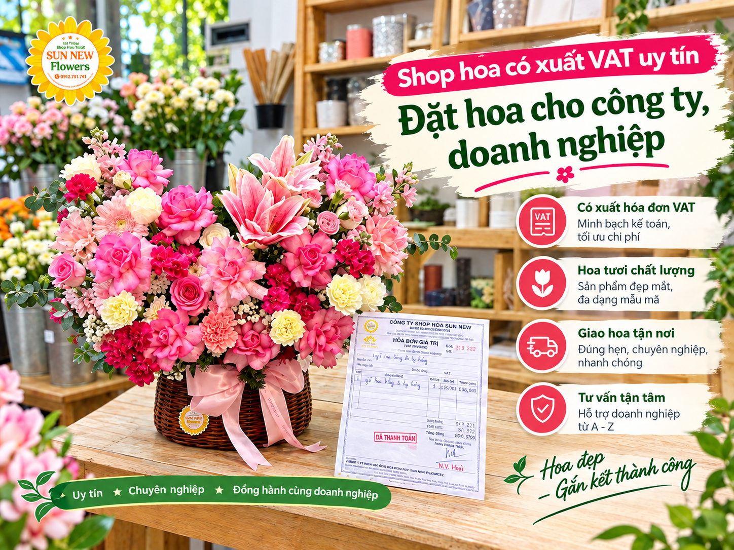 Shop hoa có xuất VAT uy tín – Đặt hoa cho công ty, doanh nghiệp